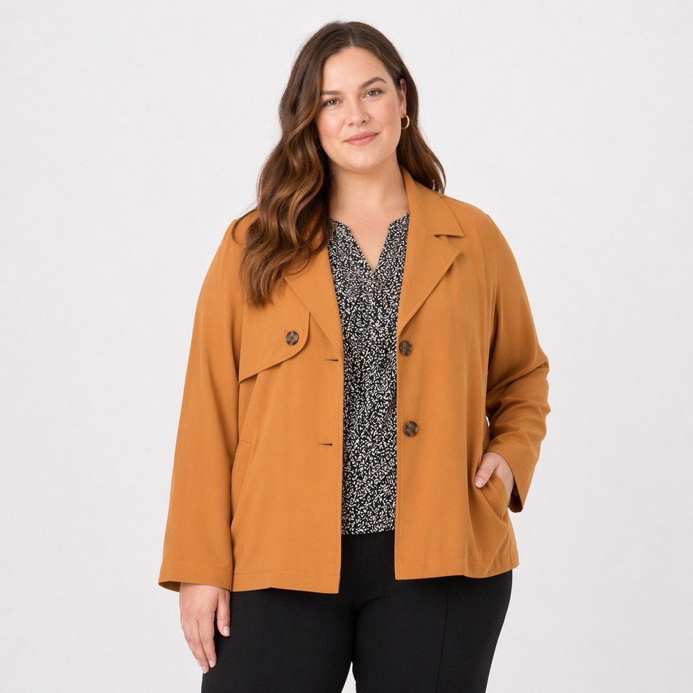 J. Jill Trench Style Jacket Womens Plus Size 4X Saffron Brown Lightweight Office